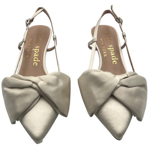 Kate Spade Marseille Bow Satin Pointed Toe Kitten Heels Pumps Ivory Size 8 - Picture 3 of 9